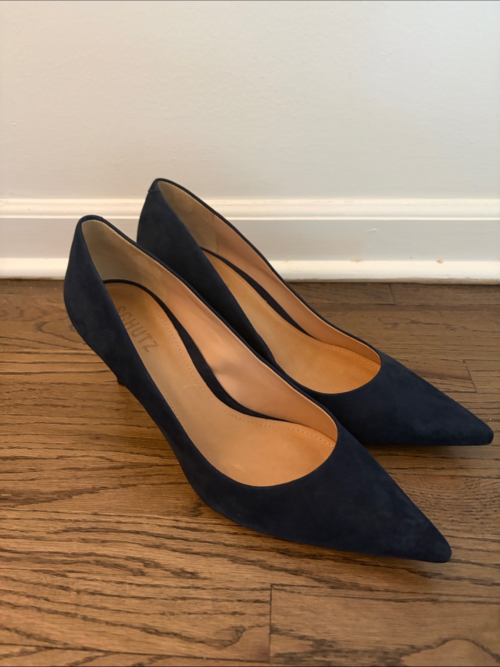 SCHUTZ Navy Pointed Toe Suede Pumps